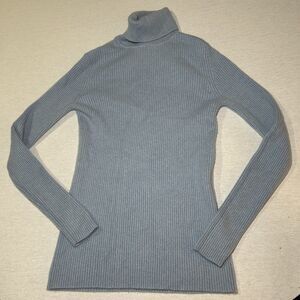 State Cashmere Women's Ribbed Turtleneck Sweater size M in "Bella Blue"